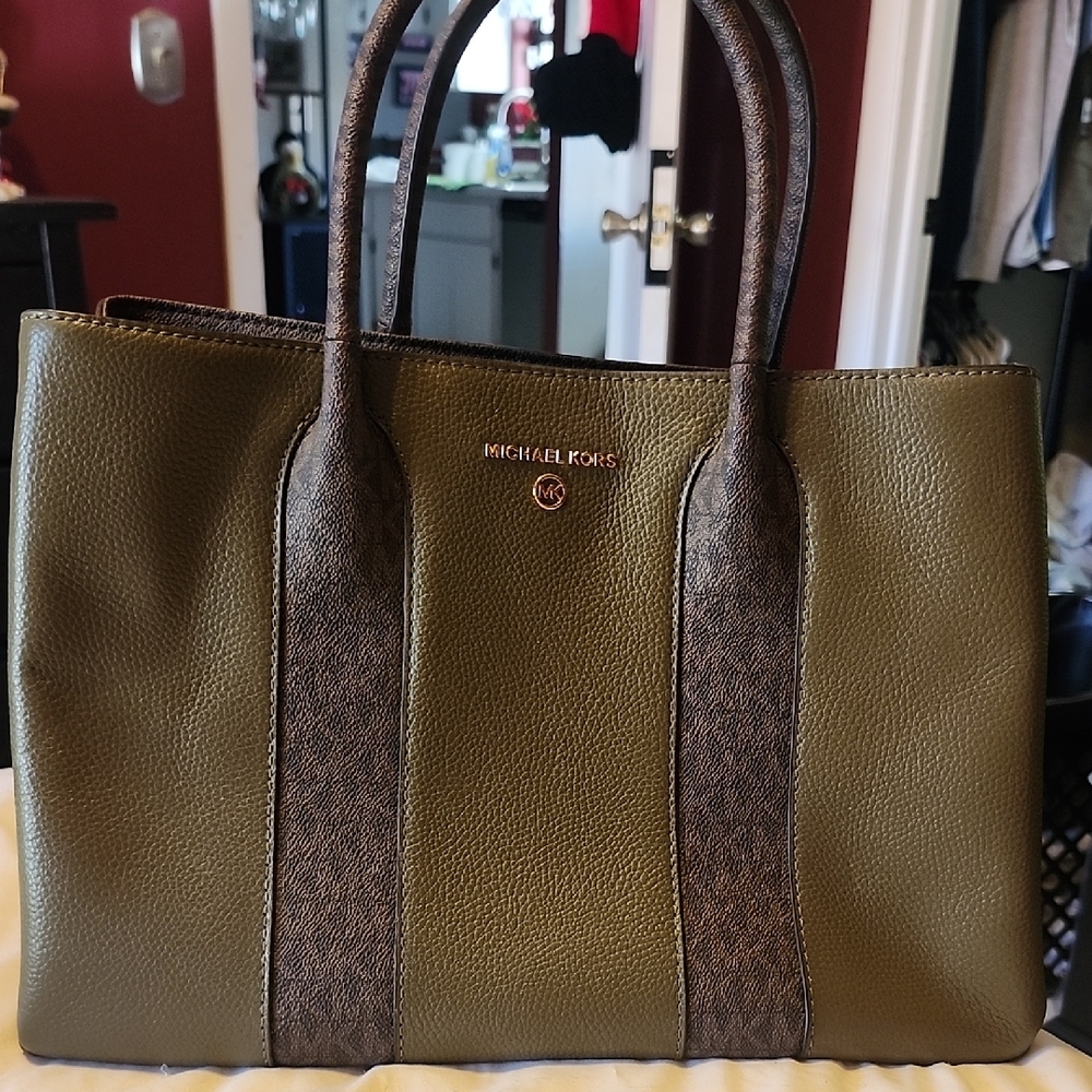 Michael Kors Olive and Brown Leather Tote